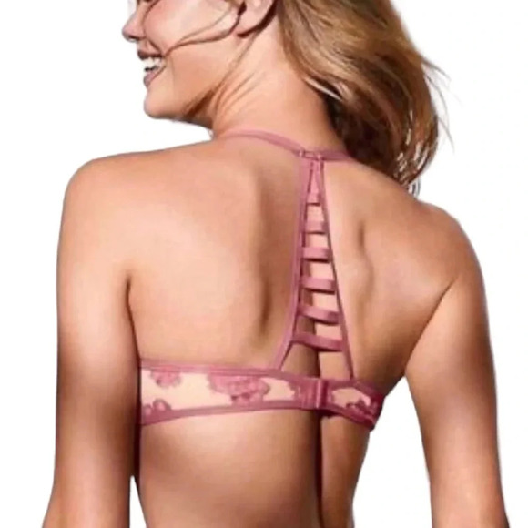 PINK Victorias Secret Hibiscus Lace Floral Soft Begonia Dusty Pink Cage Bra - Picture 9 of 11